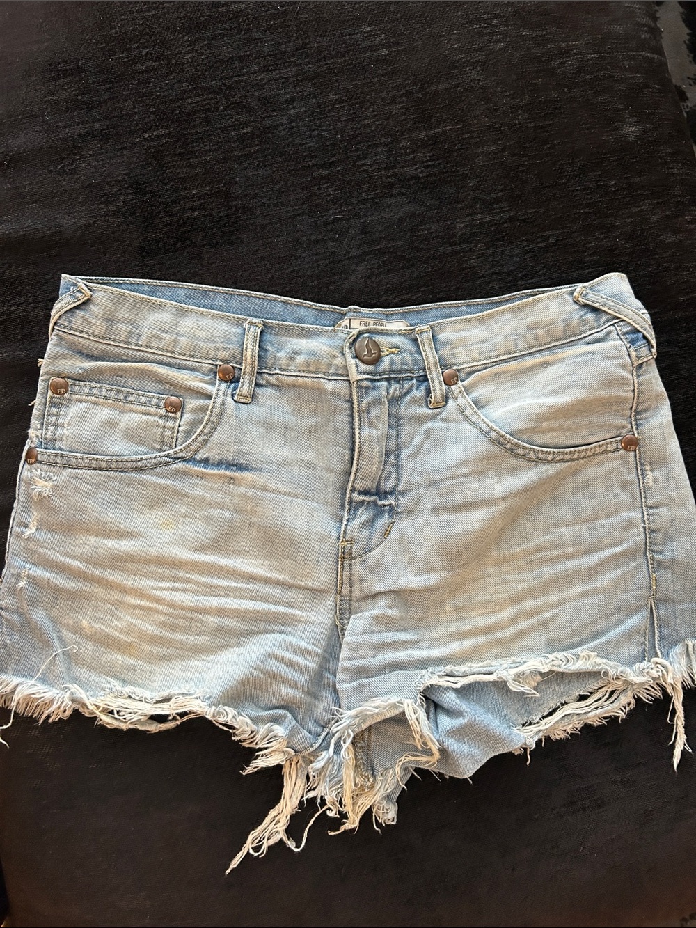 Free People Light Blue Distressed Denim Cutoff Shorts size 27